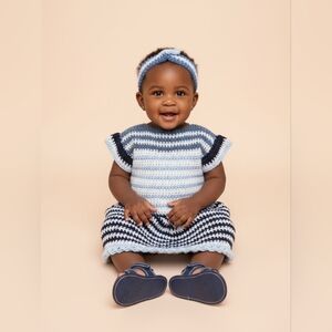 Handcrafted - Blue and White Striped Sweater Dress